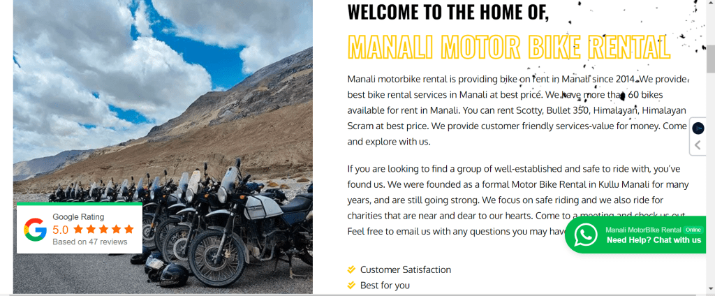 motor bike rental in Manali