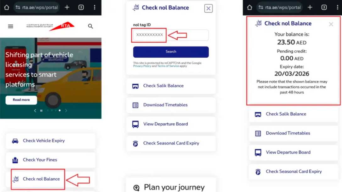 check nol card balance on website with Number